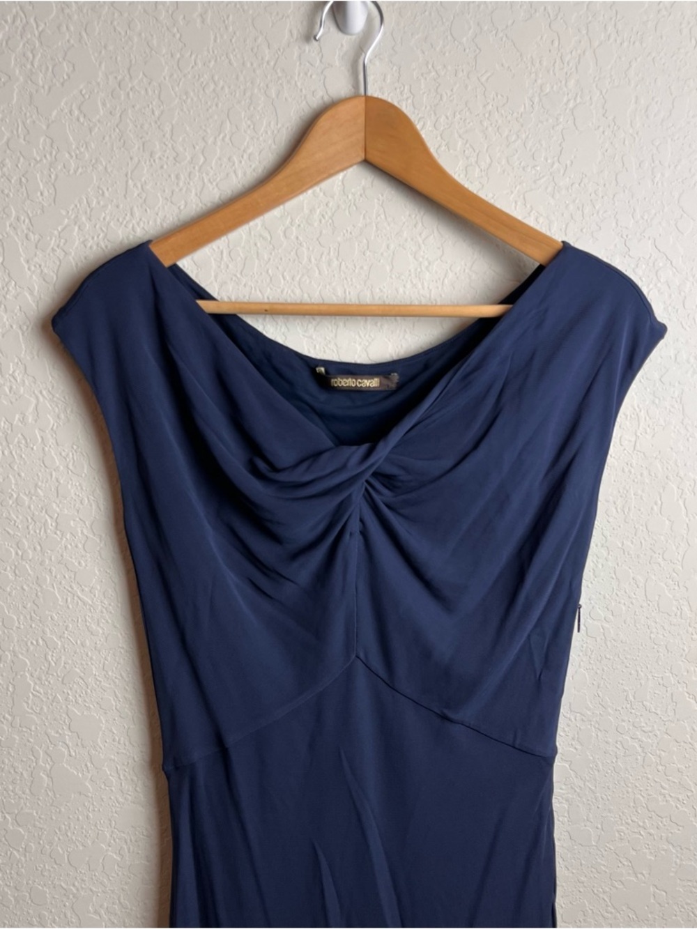Roberto Cavalli Dress 42 Navy Blue Jersey Knit Keyhole Bodycon Women’s - Picture 3 of 14